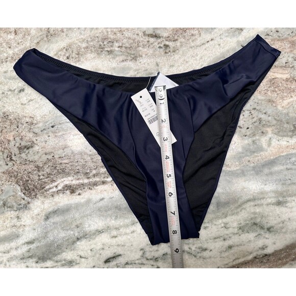 J Crew Bikini Bottom Womens Medium Navy Blue Curved Waist Cheeky High Legs Lined - Picture 5 of 5
